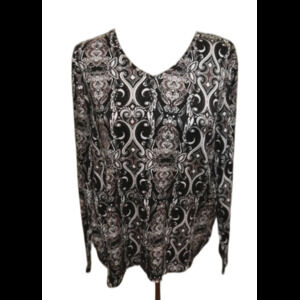 Croft & Barrow Stretch Long Sleeve Geometric Print Top (Size L)